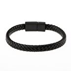 Siyah Deri Örgü Erkek Bileklik