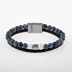 Sodalit-Havlit Doğal Taş Deri Gümüş Erkek Tasarım Bileklik