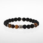 Lav Taşı-Kaplan Gözü Doğal Taş Gümüş Erkek Bileklik