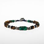 Krizokol-Kaplan Gözü-Azurit Malakit-Hematit Doğal Taş Gümüş Erkek Bileklik