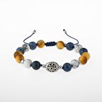 Kaplan Gözü-Dumortierit-Havlit-Hematit Doğal Taş Gümüş Erkek Bileklik