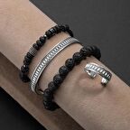 Lav Taşı-Hematit Doğal Taş Telkari Gümüş Bileklik Yüzük Seti