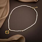 Malakit Taşlı İnci Doğal Taş Gümüş Tasarım Kolye - 54cm