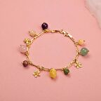 Ametist-Sitrin-Pembe Kuvars-Aventurin-Kalsit-Yeşim-Kehribar Doğal Taş Sarı Gümüş Bileklik - 20-21 cm