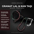 Kan Taşı-Bordo Granat Lal Doğal Taş Tesbih Bileklik Seti