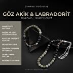 Labradorit-Siyah Göz Akik Doğal Taş Tesbih Bileklik Seti