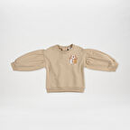 Kız Çocuk Baskı Detaylı Sweatshirt Bej