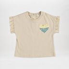 Panço Kız Çocuk Baskılı Crop T-Shirt Bej