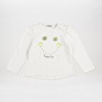 Kız Çocuk Baskı Detaylı Uzun Kollu T-Shirt Ekru