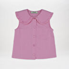 Kız Çocuk Bebe Yakalı Kolsuz Gömlek Pembe