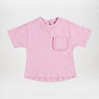 Kız Çocuk Cebi Fırfır Detaylı T-Shirt Beyaz