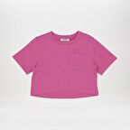 Panço Kız Çocuk Cep Detaylı T-Shirt Fuşya
