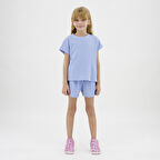 Kız Çocuk Özel Dokulu Kumaşlı Şortlu Takım Bej