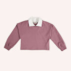 Kız Çocuk Yakalı Uzun Kollu T-Shirt Ekru