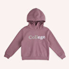 Kız Çocuk Baskı Detaylı Kapşonlu Sweatshirt Gül Kurusu