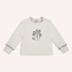 Kız Çocuk Nakışlı T-Shirt Ekru