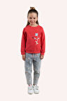Kız Çocuk Nakış Detaylı Sweatshirt Kırmızı