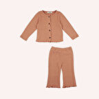 Kız Çocuk Yumuşak Dokulu Örme Triko Takım Kiremit