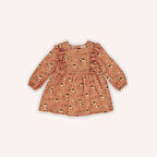 Kız Çocuk Fırfır Detaylı Desenli Elbise Kiremit