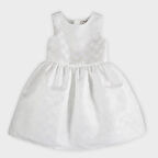 Kız Çocuk Kalp Desenli Parti Elbisesi Beyaz