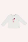 Kız Çocuk Varak Baskılı Uzun Kollu T-Shirt Ekru