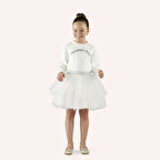 Kız Çocuk Nakış Detaylı Sweatshirt Ekru