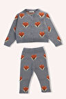 Kız Çocuk Tilki Desenli 2'li Triko Takım Gri
