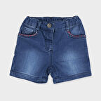 Kız Çocuk Cebi Nakış Detaylı Denim Şort Mavi