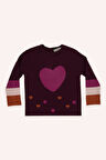Kız Çocuk Kalp Desenli Triko Kazak Bordo