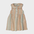 Kız Çocuk Çizgi Desenli Elbise Oranj