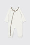 Kız Çocuk Biye Detaylı Tulum Beyaz