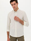 Erkek Keten Karışımlı Slim Fit Uzun Kollu Gömlek-Bej | 2XL