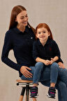 Kız Çocuk Lacivert Polo Yaka Basic Sweatshirt 50276782-VR033
