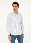 Cacharel Slim Fit Klasik Yaka Çizgili Mavi Erkek Gömlek KAVANGO