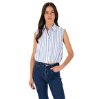 Kadın Pembe Çizgili Kısa Kollu Gömlek