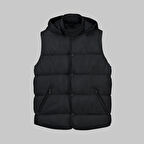 Çıkma Kapüşonlu Dolum Siyah Yelek