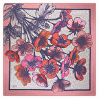 ÇİÇEK DESENLİ PEMBE TWİLL İPEK EŞARP