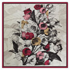 DESENLİ ÇİÇEKLİ TWİLL EKRU İPEK EŞARP