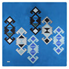 ETNİK DESENLİ TWİLL MAVİ İPEK EŞARP