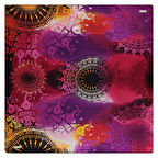 ETNİK DESENLİ MOR SATEN İPEK EŞARP