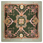 KLASİK DESENLİ YEŞİL SATEN İPEK EŞARP