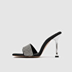 Kadın Abiye Terlik [060238] SİYAH SATEN - GÜMÜŞ, 38