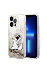 Apple iPhone 14 Pro Max Uyumlu Kılıf Karl Lagerfeld Sıvılı Simli Choupette Dizayn Kapak Gold