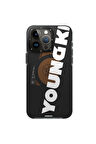 YoungKit iPhone 15 Pro Uyumlu Kılıf Magsafe Şarj Özellikli Youngkit Binfen Serisi Yazı Temalı Kapak Siyah