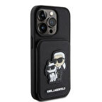 iPhone 15 Pro Uyumlu Kılıf Karl Lagerfeld Standlı Kartlıklı Saffiano K&C Logo Orjinal Lisanslı Siyah