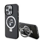 iPhone 15 Pro Max Kılıf Karl Lagerfeld Orj Lisans Magsafe Özellik K&C İkonik Ring Standlı Siyah
