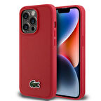 iPhone 14 Pro Kılıf Lacoste Orjinal Lisanslı PU Pike Desenli İkonik Timsah Dokuma Logolu Kırmızı