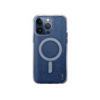 iPhone 15 Pro Uyumlu Kılıf Magsafe Şarj Özellikli Simli Arka Yüzey Coehl Lumino Kapak Mavi