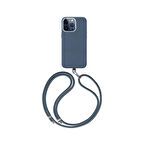 iPhone 15 Pro Uyumlu Kılıf Magsafe Şarj Özellikli Soft Arka Yüzey Askı İpli Coehl Muse Kapak Mavi