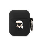 Airpods Uyumlu Kılıf Karl Lagerfeld Orjinal Lisanslı Karl 3D Silikon Siyah